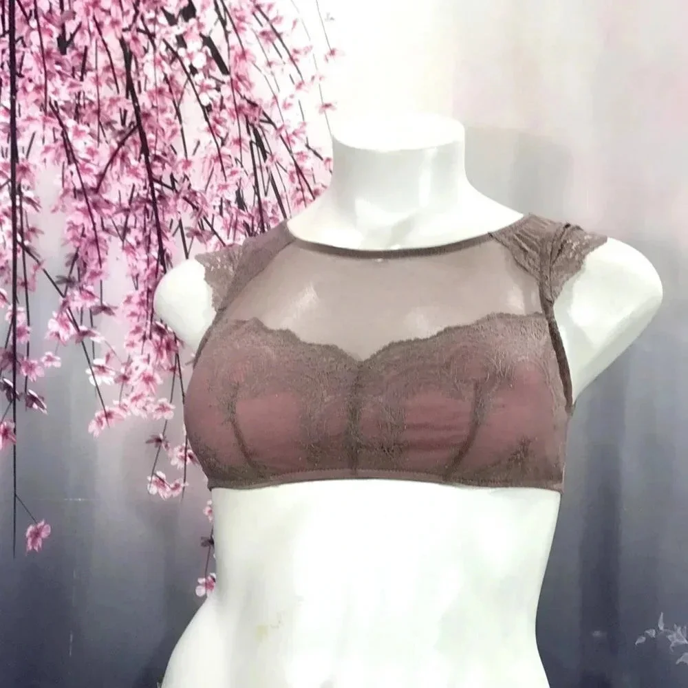 XS X-XSMALL Gilligan & O'Malley Cap‎ Sleeve High Neck Lace Bralette NWT